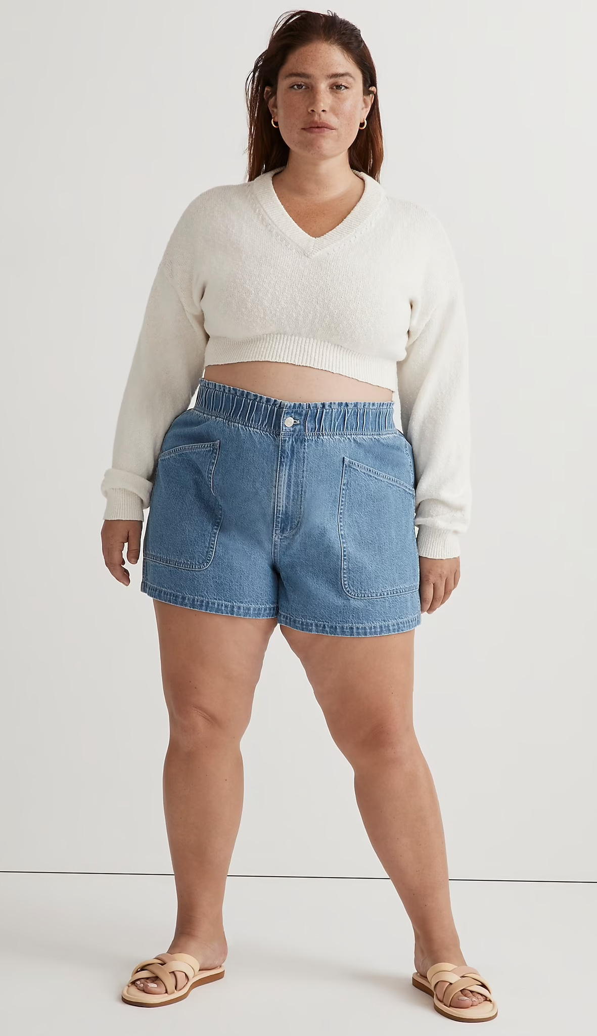 Plus size paperbag denim on sale shorts